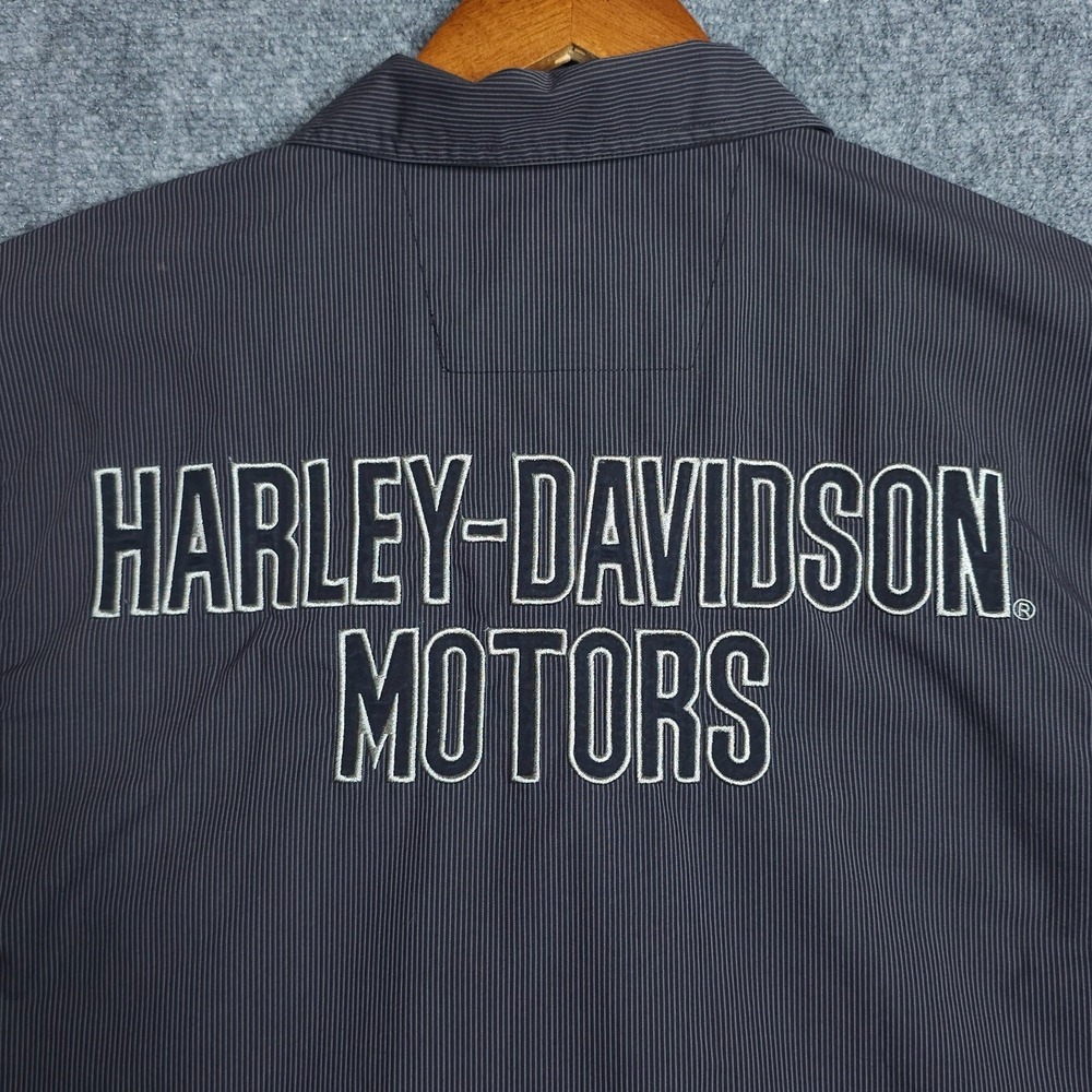 Harley Davidson Button Up Shirt Mens Medium Black Pinstripe Embroidered Logo - Picture 6 of 9